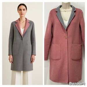 Ecru Wool Reversible Coat Small Gray Pink Collar Chic Minimalist Winter Classic